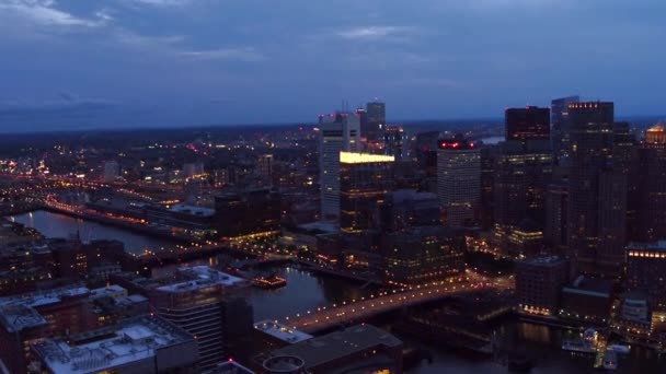Vista Aérea Boston Massachusetts Por Noche — Vídeo de stock