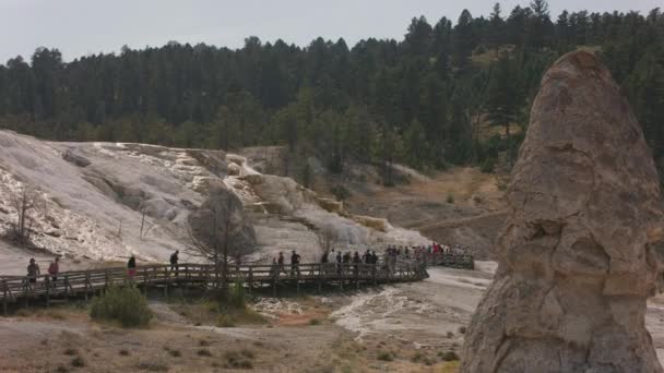 Yellowstone National Park Circa 2018 People Walking Trails Mammoth Hot — Stock Video