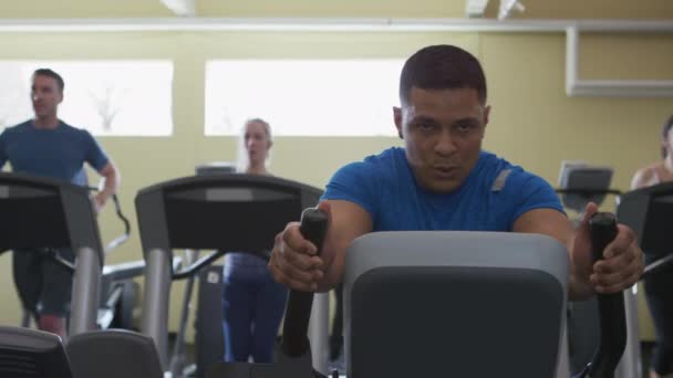 Man Working Out Hard Stair Machine Gym Stock Footage
