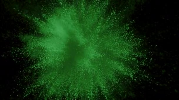Зеленый Порошок Взрывается Черном Фоне Супер Замедленной Съемке Снятый Помощью — стоковое видео