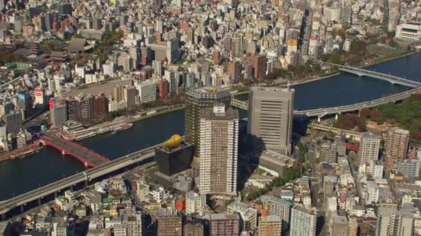 Tokyo Jepang Sekitar Tahun 2018 Pemandangan Udara Asahi Beer Hall — Stok Video