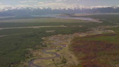 Yellowstone Ulusal Parkı, Wyoming. Yellowstone Ulusal Parkı 'nın havadan görünüşü. Helikopterden Shotover gimbal ve RED 8K kamera ile çekildi..