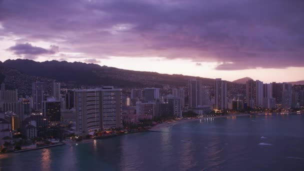 Waikiki Oahu Hawaii Circa 2018 Vista Aérea Waikiki Amanecer Tiro — Vídeos de Stock