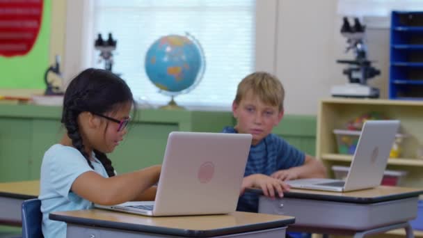 Studente Aiutare Altro Studente Con Computer — Video Stock