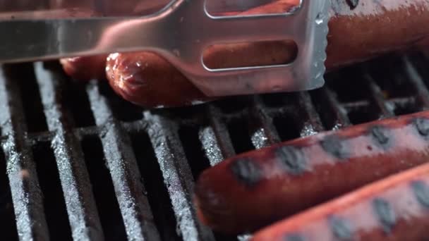 Hot Dogs Auf Dem Grill Schuss Auf Phantom Flex — Stockvideo