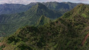 Oahu, Hawaii 2018 dolaylarında. Engebeli uçurumların ve ormanın havadan görünüşü. Cineflex ve RED Epic-W Helyum ile çekilmiştir..