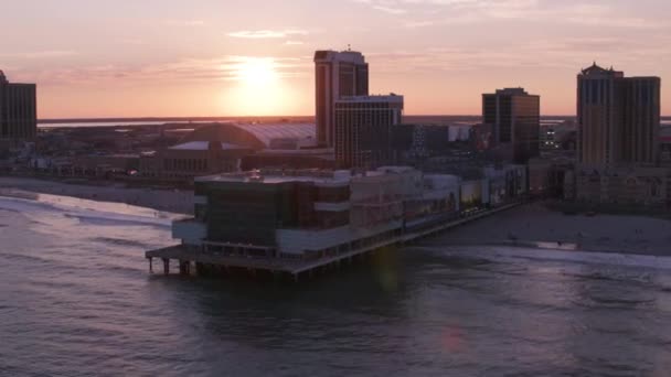 Atlantic City New Jersey 2017 Luftaufnahme Des Sonnenuntergangs Über Atlantic — Stockvideo