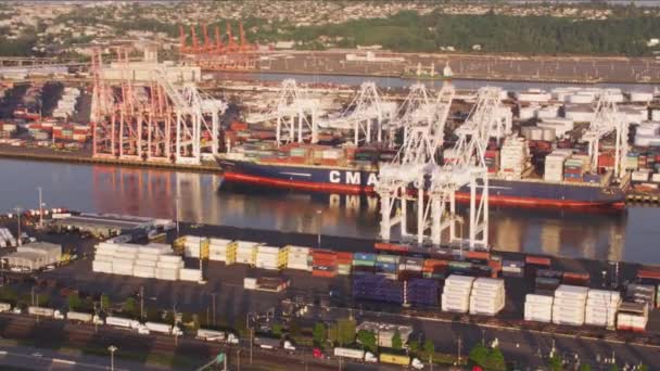 Seattle Washington Circa 2017 Aerial View Container Ship Port Shot — Stock Video