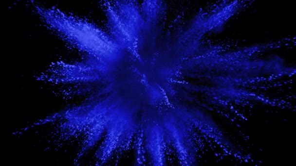 Blauw Poeder Explodeert Zwarte Achtergrond Super Slow Motion Geschoten Met — Stockvideo