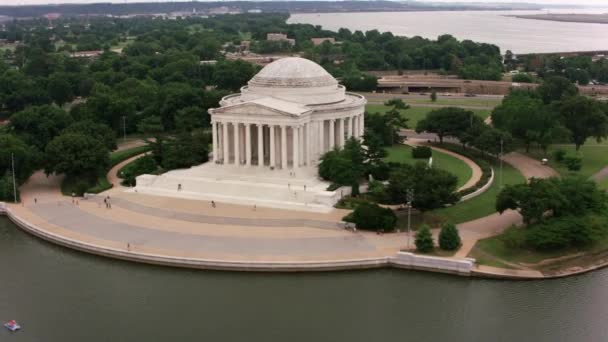 Washington Circa 2017 Vlieg Voorbij Jefferson Memorial Opgenomen Met Cineflex — Stockvideo