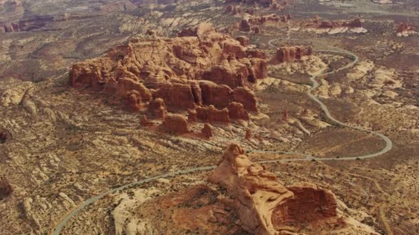 Luchtfoto Van Zandstenen Rotsen Arches National Park — Stockvideo