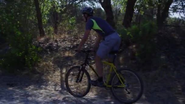Человек Горном Велосипеде Природе — стоковое видео