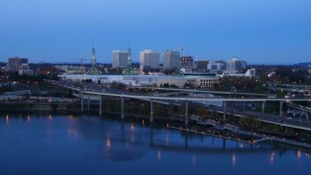 Cidade Portland Oregon Eua Vídeo Aéreo Entardecer Ultra — Vídeo de Stock