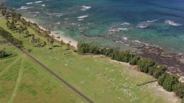Molokai Havaí Por Volta 2018 Vista Aérea Cemitério Kalaupapa Beira — Vídeo de Stock