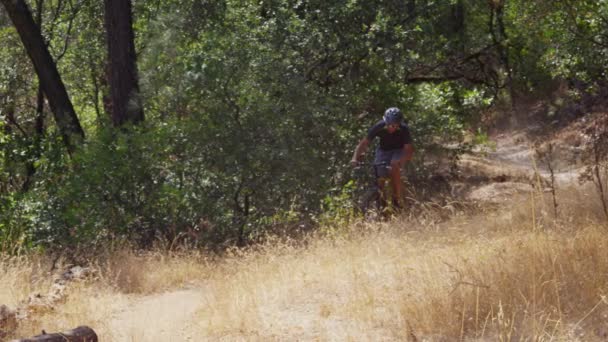 Hombre Montando Bicicleta Montaña Naturaleza — Vídeo de stock