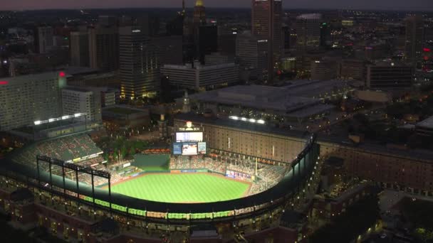 Baltimore Maryland Takriben 2017 Oriole Park Havadan Görünüşü Gece Beyzbol — Stok video