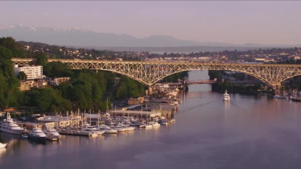 Seattle Washington 2017 Flygfoto Över George Washington Memorial Bridge Och — Stockvideo