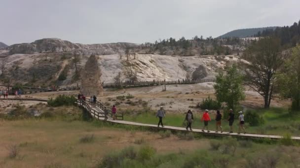 Yellowstone National Park Circa 2018 People Walking Trails Mammoth Hot — Stock Video