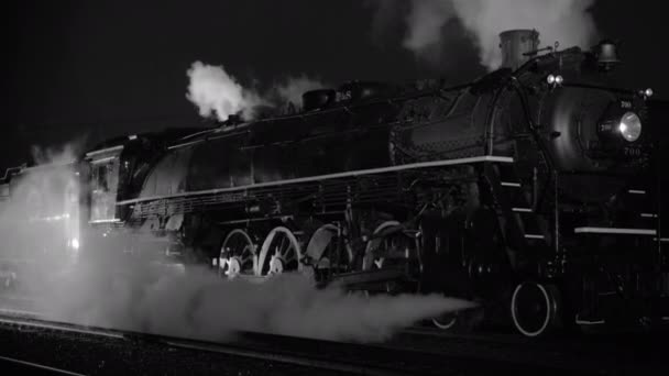 Dampflokomotive Bei Nacht Schwarz Weiß — Stockvideo