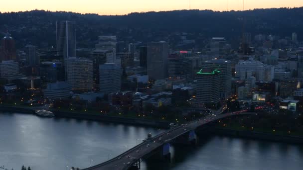 Città Portland Oregon Usa Video Aereo Crepuscolo Ultra — Video Stock