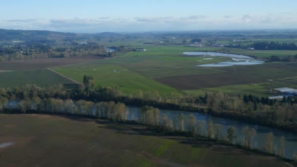 Flygfoto Willamette River Och Oregon Gård Mark Ultra — Stockvideo