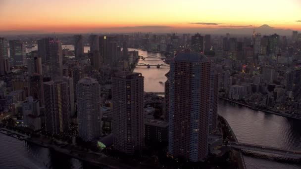 Токіо Японія Близько 2018 Року Літаючи Над Токіо Сутінках Застрелений — стокове відео