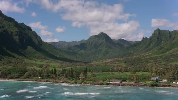 Oahu Hawaii Circa 2018 Aproximación Aérea Desde Océano Valle Kaaawa — Vídeo de stock