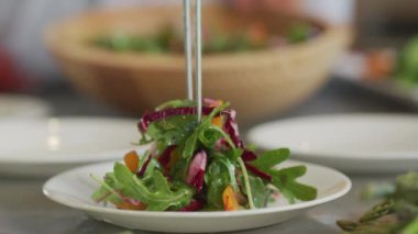 Salata tabağa konur.