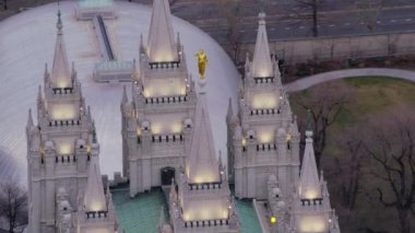 Salt Lake City, Utah. Yaklaşık 2017. Salt Lake Mormon Tapınağı 'nın havadan çekilmiş fotoğrafı.