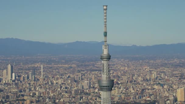 Tokio Japonsko Kolem Roku2018 Zblízka Pohled Tokyo Skytree Městem Dálce — Stock video