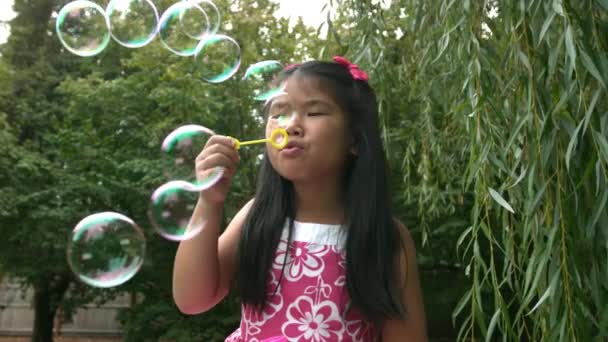 Jeune Fille Soufflant Des Bulles Ralenti — Video