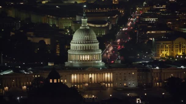 Washington 2017 Légi Felvétel Egyesült Államok Capitol Épületéről Éjszaka Cineflexszel — Stock videók