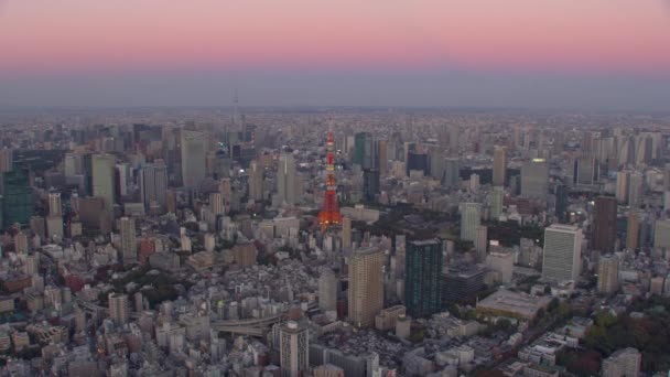 Tokio Japón Circa 2018 Ciudad Tokio Torre Tokio Atardecer Disparo — Vídeos de Stock