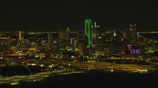 Dallas Texas Circa 2017 Luchtfoto Van Dallas Texas Nachts — Stockvideo