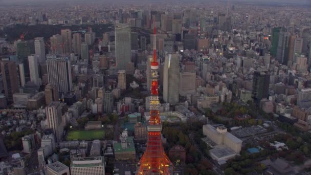 Tokio Japonsko Kolem Roku2018 Letecký Výstřel Nad Tokijskou Věží Soumraku — Stock video