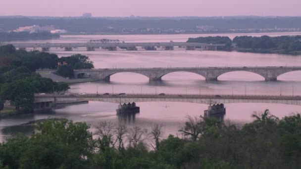 Washington Circa 2017 Aerial View Potomac River Sunset Shot Cineflex — Stock Video