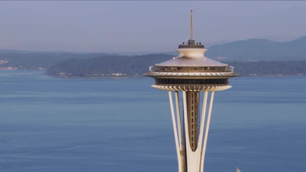 Seattle Washington Por Volta 2017 Vista Aérea Space Needle Puget — Vídeo de Stock