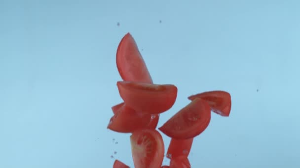 Rodajas Tomate Cámara Lenta Filmadas Con Phantom Flex 1000 Fotogramas — Vídeos de Stock