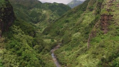 Kauai, Hawaii 2018 dolaylarında, Kauai 'deki Hanapepe Vadisi' nin havadan görünüşü. Cineflex ve RED Epic-W Helyum ile çekilmiştir..