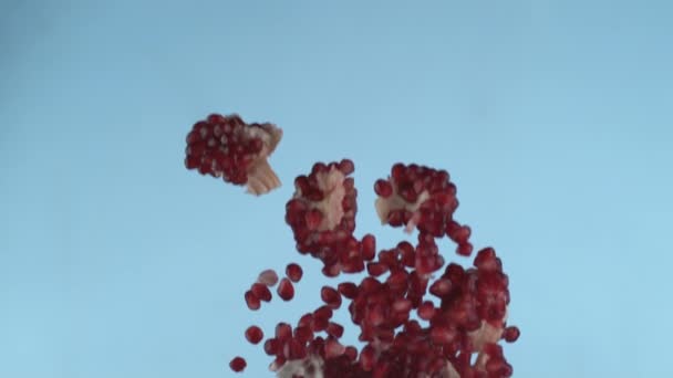 Granatapfelkerne Fliegen Zeitlupe Aufgenommen Mit Phantom Flex Bei 1000 Bildern — Stockvideo