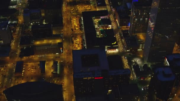 Denver Colorado Circa 2017 Luchtfoto Van Denver Binnenstad Straten Nachts — Stockvideo