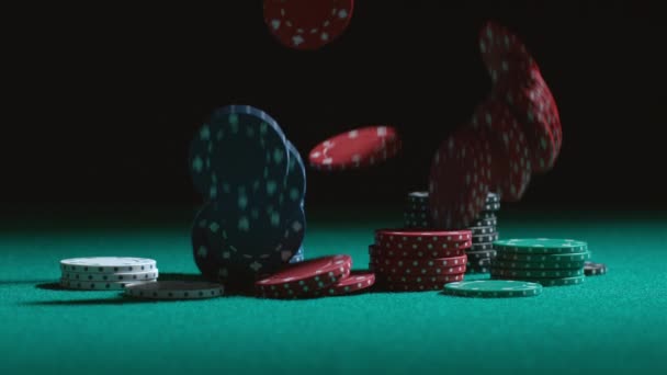 Pokerchips Fallen Zeitlupe — Stockvideo