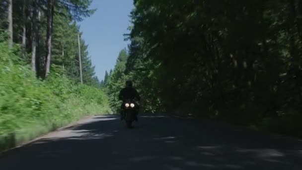Sledování Záběru Muže Motorce Venkovské Silnici Plně Uvolněno Pro Komerční — Stock video