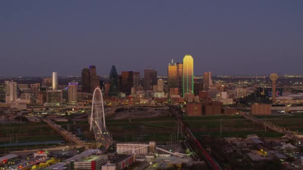 Dallas Teksas 2017 Dolaylarında Alacakaranlıkta Dallas Teksas Havadan Görünüşü — Stok video