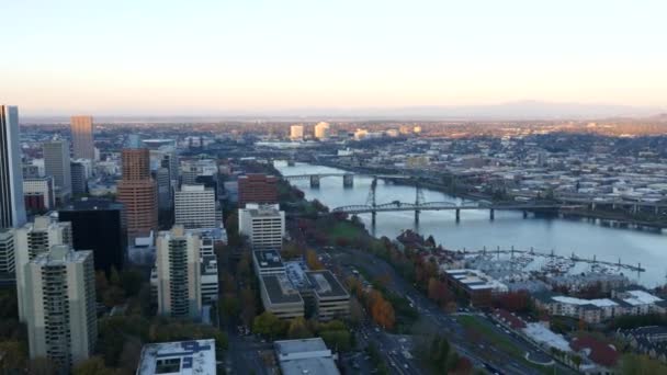 Stadt Portland Oregon Bei Sonnenuntergang Luftbild Ultra — Stockvideo