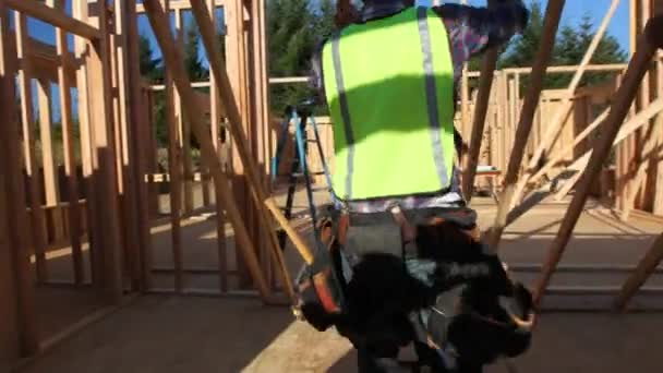 Grupo Trabalhadores Construção Staning Wall — Vídeo de Stock