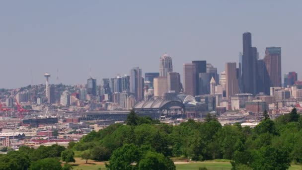 Seattle Washington Circa 2018 Luchtfoto Van Het Centrum Van Seattle — Stockvideo