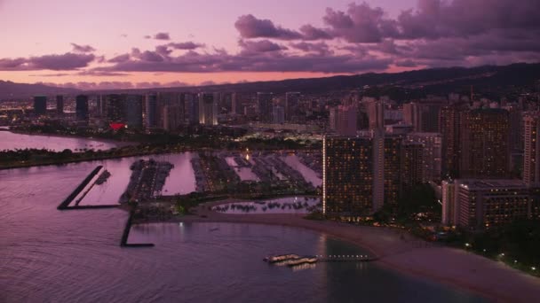 Honolulu Oahu Hawaii Circa 2018 Letecký Pohled Waikiki Při Západu — Stock video