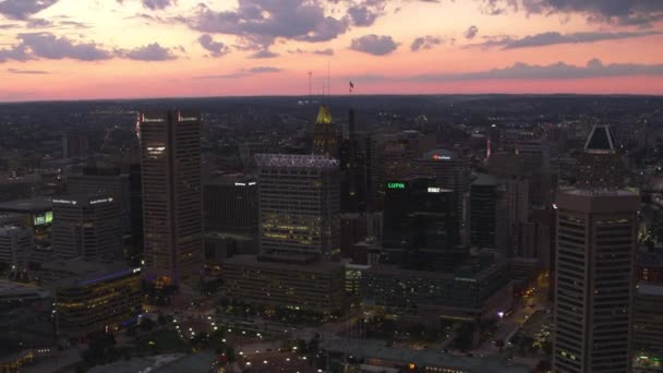 Baltimore Maryland Circa 2017 Vista Aérea Del Centro Baltimore Atardecer — Vídeos de Stock