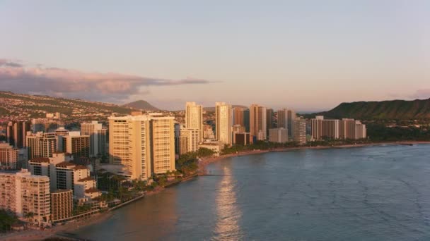 Honolulu Oahu Hawaii 2018 Civarı Gün Batımında Waikiki Diamond Head — Stok video